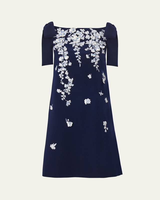 Embroidered Applique Bow Mini Dress